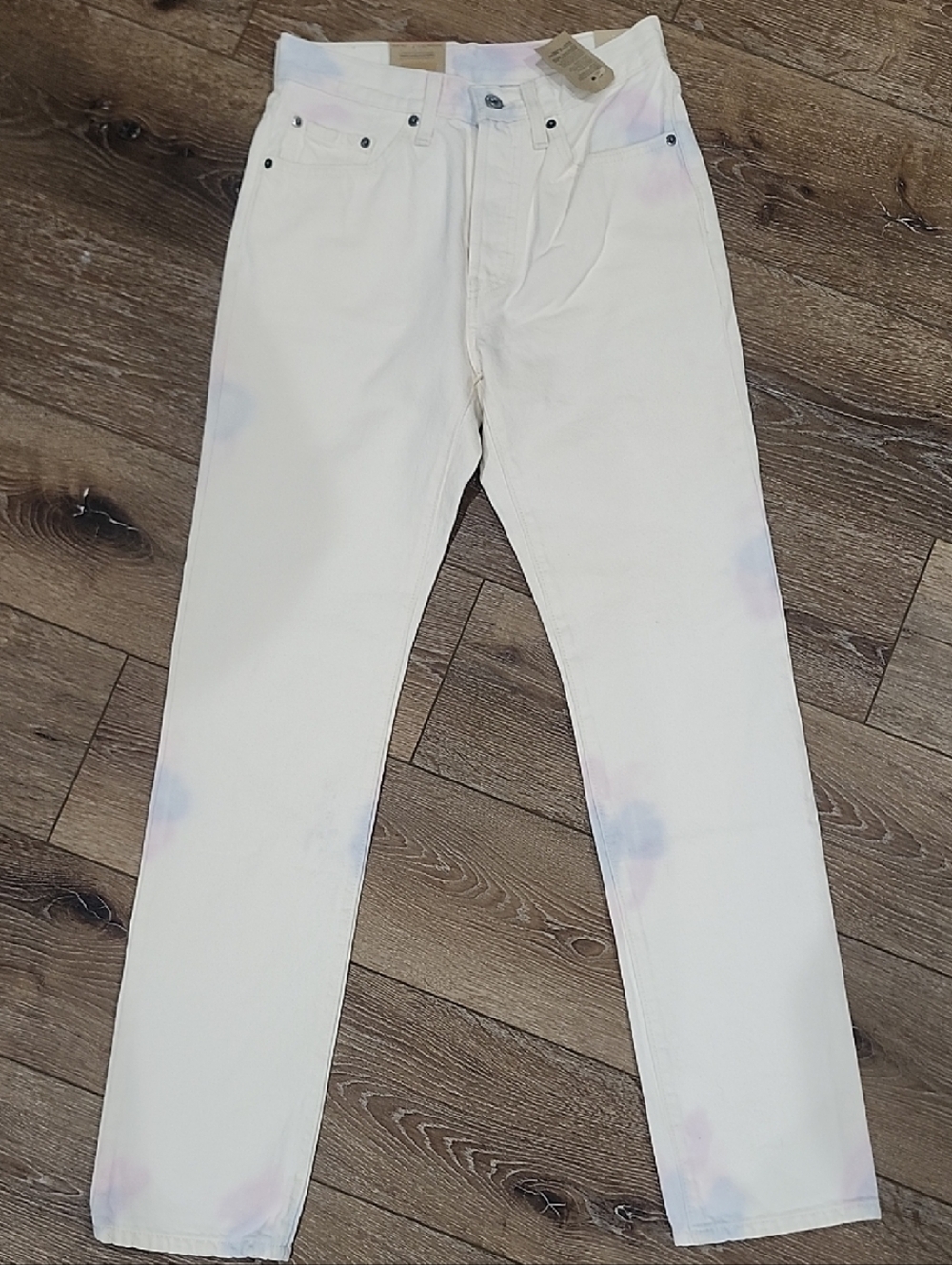 Levi's 501 White Straight Leg Jeans Pastel Tye Die Boho Infie Minimalist Neutral